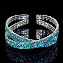 1 pieza Brazalete elegante y lujoso tipo cruzado abierto decorado con piedras de circonita sintética, joyería única de estilo francés para mujer