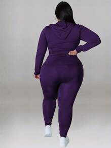 Plus Size Women's Zip Up Hoodie & Jogger Set - Lightweight Workout Outfit With Thumb Holes (Sizes 1X-5X) - 紫色 - 查看 3
