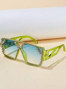 1pc/2pcs Women Fashion Sunglasses 2025 New Geometric Hollow Rhinestone Inlaid Design, Birthday Gift, & Christmas Product, Suitable For Sun Protection, Outdoor, Cycling, Stage Performance, Party & Gathering - Black and White - View 5