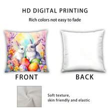 4 件复活节兔子和花卉印花毛绒枕套，可爱卡通兔子装饰靠垫套，适用于沙发、卧室、家居、汽车，不含枕芯