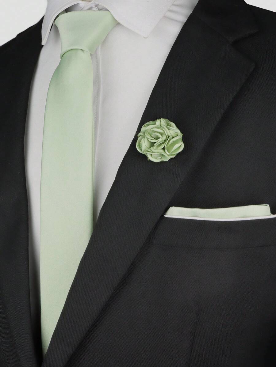 ZLQ&GOU 3 件套经典鼠尾草绿色男士领带套装，温和领带配饰礼品套装，适合婚礼、商务、办公室、派对和正式场合 - 薄荷綠 - 查看 1