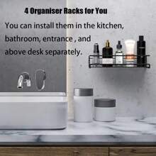 4 Packs Kitchen Spice Rack Organizer Storage Shelf Cabinet Jar Holder Wall Mount Spice Rack Organizer Kitchen Storage Essential Kitchen Tools, Kitchen Orangizer Kitchen Deccor Bathroom Accesssories Egg Holder Refrigerator - Black - View 6