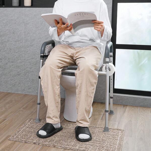 Raised Toilet Seat, 3.5"-5" Height Raised, 300/350 Lbs Weight Capacity, 19.1" - 25.2" Adjustable Width,For Standard Round Toilet, Aluminum Handrail, With EVA Armrest Padding, For Elderly, Handicap, Patient, Pregnant, Medicalbathroom Decor Summer