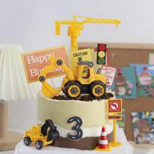 Construction Vehicles Disassembled Decoration Set, Including Excavator, Bulldozer, Crane, Lifting Barrier, Etc. Suitable For Birthday Cake Decor, Baking Scene Arrangement