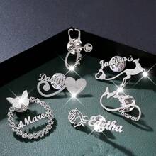 Custom Shiny Frosted Name Brooch Lapel Suit Pin Stainless Steel Heart&Butterfly&Birthday&Flowers&Stethoscope Pins Badge Brooches Personalization Jewelry For Women Men