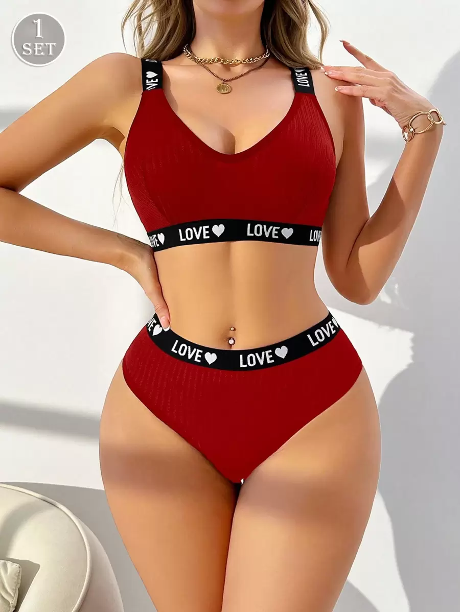 性感舒适的女士内衣套装 - 酒紅色 - 查看 1