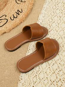 Kids Comfortable Round Toe Flat Slides Slippers, Easy Slip-On Casual Sandals