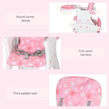 HOMCOM 2 In 1 Convertible Baby High Chair Toddler Table Chair Infant Feeding Seat Removable Food Tray Harness - Pink - View 6