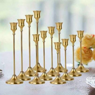 12 piezas Soportes de vela cónicos de hierro, soportes de vela decorativos - Adecuados para bodas, banquetes, fiestas - Color bronce antiguo, soportes de vela para decoración de chimenea, soportes de vela de escritorio, adecuados para bodas, decoración del hogar, fiestas, celebraciones