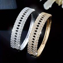 1pc Women Minimalist Ins Style Cubic Zirconia Inlaid Bangle, Unique Design Versatile Daily Accessory - Bracelet - View 2