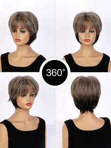 1 peça 10 polegadas Y2K Moda Feminina Cabelo Misto Cor Fibra Química Peruca Curta, Seda de Alta Temperatura Resistência ao Calor e Alta Densidade, A Decoração Perfeita para Meninas Sairem