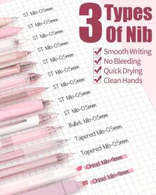 Four Candies 14Packs Pastel Gel Ink Pen Set, Cute Retractable 0.5mm Fine Point Pen, Note Taking Aesthetic Pens, 12 Packs Black Ink Pens With 2Pack Highlighter, Smooth Writing Pens For School, Office (Pink) Back To School