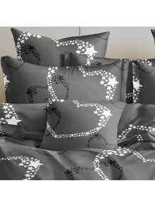 灰色浪漫心形印花床上用品套件，春秋