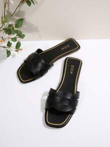 Dép đế bằng cho nữ, dép đi trong nhà thoải mái, thiết kế khóa, giày đi biển giải trí - màu đen - Xem 2