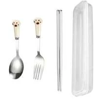 Juego de 3 piezas de vajilla infantil: cuchara, tenedor y palillos, de acero inoxidable 304, cubiertos lindos para postre, juego portátil de cubiertos de alimentación para bebé