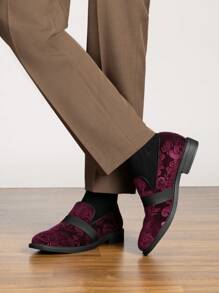 Men Dress Tuxedo Shoe Slip-On Classic Patent Leather Loafers For Formal Events And Special Occasions Christmas Style - 酒紅色 - 查看 2