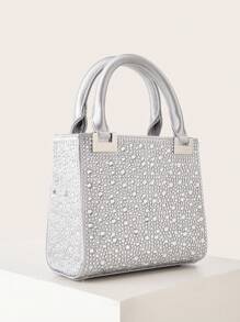 Women Luxury Satin Mini Rhinestone Decorated Clutch Bag, Elegant Evening Party Handbag, Formal Prom Gown Wedding Purse For Ladies' Daily Commute Or Dating For Party,Wedding, Prom, Dinner/Banquet, Matching With Wedding Dresses,Formal Dresses, Prom Dresses, Birthday Dresses - Silver - View 3