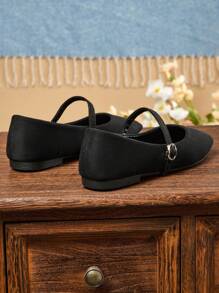 Women's Square Toe Black Slip-On Shoes, Casual Versatile Office Flats For Outdoor Wear, Spring & Autumn, Elegant Ballet Flat - 黑色 - 查看 5