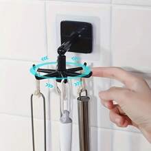1 pieza Soporte giratorio de 360° para ollas y sartenes de fácil instalación - Sin necesidad de taladrar, montado en la pared, estante de almacenamiento en techo circular expandible de plástico negro para utensilios de cocina, cucharas, espumaderas y talla grande.