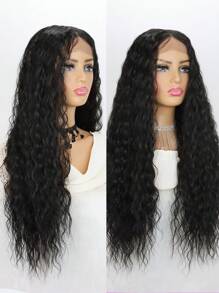 SALLYWELL Peluca con encaje frontal de 13*4 pulgadas, peluca negra con encaje frontal, peluca larga de rizos profundos, peluca sintética sin pegamento resistente al calor con encaje de color, con cabello bebé, con mechones negros y grises, peluca rizada suelta y colorida de 24 pulgadas para mujeres