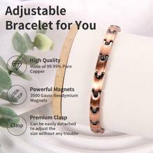 1PC 99.99% Pure Copper Magnetic Bracelet For Men Women Adjustable Cuff Bangle Simple Style Decoration Gifts Mother's Day Gift Included Sizing Tool - Bronze - View 5
