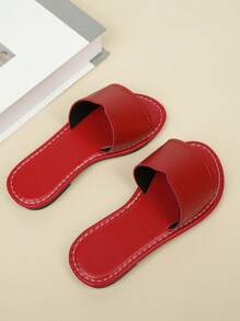 Kids Comfortable Round Toe Flat Slide Sandals, Slip-On Casual Flat Slippers - Red - View 5