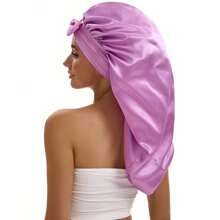 ZTZI Women's Luxe Satin Sleep Bonnet With Wide Elastic Band & Bowknot - Black, Soft Polyester Hair Cap For Curly & Straight Hair, Comfortable Nighttime Protection - Multicolor - View 22