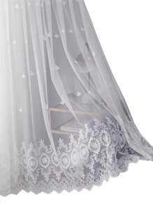 1 件高端刺绣薄纱窗帘，北欧风格，适用于卧室、客厅、餐厅，白色