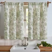 Lot de 2 rideaux de cuisine en polyester et lin bleu imprimé, style rural, décontractés, pour la maison, multi-usages, pour armoires, pour voiture, pour lit