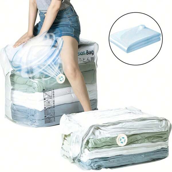 1pc Giant Non-Pump Compression Storage Bag, Extra-Large Capacity 3D Vacuum Bag, 100*80cm/39.5*31.5in Saves 80% Space, No Vacuum Needed, For Bedding, Quilt, Single/Double Blanket/Clothes, Travel Essential, Airtight Sealing, For Wardrobe Organization And Storage