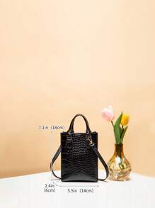 Fashion Embossed Crocodile Pattern Mini Handbag, Fit For Smartphone, Women's Shoulder Crossbody Bag