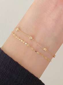 1 件 S925 纯银时尚锆石唇链双层优雅手链，百搭，适合女性日常佩戴、节日和派对礼物珠宝 - 圓形雙層嘴唇女士手鍊 - 查看 5