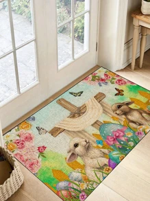 1 pieza Alfombra de interior con fondo beige, rejilla vertical, tema de Pascua, felpudo creativo de entrada, decoración del hogar, alfombra antideslizante para piso, accesorios de dormitorio, accesorios fotográficos, decoración exterior, manta, alfombra de área, regalo - Multicolor - Ver 1