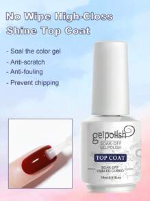 2瓶18毫升免擦洗凝胶底油和面油套装，光泽持久，适用于家庭美甲沙龙DIY，需配合UV/LED灯使用。1/2/3瓶装，包含免擦洗底油、哑光面油和面油。