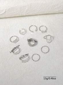 10pcs Set Gold-Tone Minimalist Metal Alloy Heart & Geometric Pattern Open Ring - 10-piece Ring Set - View 8