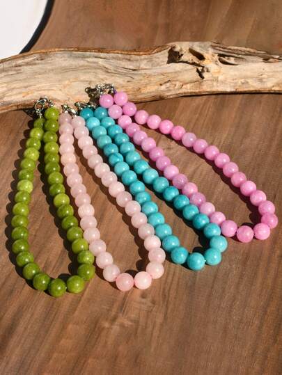 12mm Natural Stone Bead Necklace, Fashionable Dopamine Inspired Colorful Vintage Exaggerated Choker Necklace With Natural Crystal, Aquamarine, Peridot
