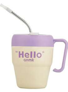 时尚400ml单层玻璃杯简约字母设计加厚便携双层密封情侣随行杯带吸管