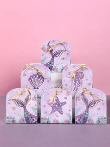 6pcs Mermaid Theme Gift Box Candy Bag With Ribbon,Mermaid Tail Design Storage Box,Biscuit Baking Box,Wedding Birthday Decoration,Babyshower Decor,Birthday Party Supplies,Under The Sea Party Decor,Goodie Bags Packaging,Mermaid Party Decor,Party Favor,Gift For Guests