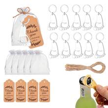 10 Sets Of Wedding Party Favor Foot Shaped Bottle Openers Wedding Party Favor Baby Shower Supplies With Keychains And Transparent Stiff Gauze Bags