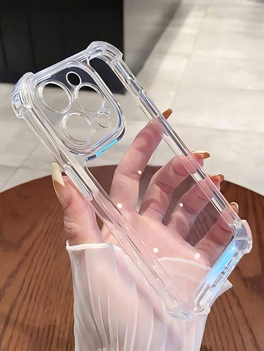 1 pieza Funda de teléfono transparente con borde completo antideslizante y antigolpes, compatible con iPhone 11/12/13/14/15/16 Pro Max
