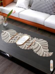 1pc Leaf-Shaped PVC Hollow-Out Gold Stamping Non-Slip Table Runner - Decorative Plastic Table Runner 1pc For Dining And Coffee Table - Multicolor - View 3