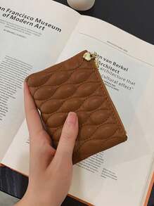 1pc Unisex Embroidered Double Zipper Wallet With Coin Pockets Wallet Purse Wallet Mini Wallet Small Wallet - Brown - View 1