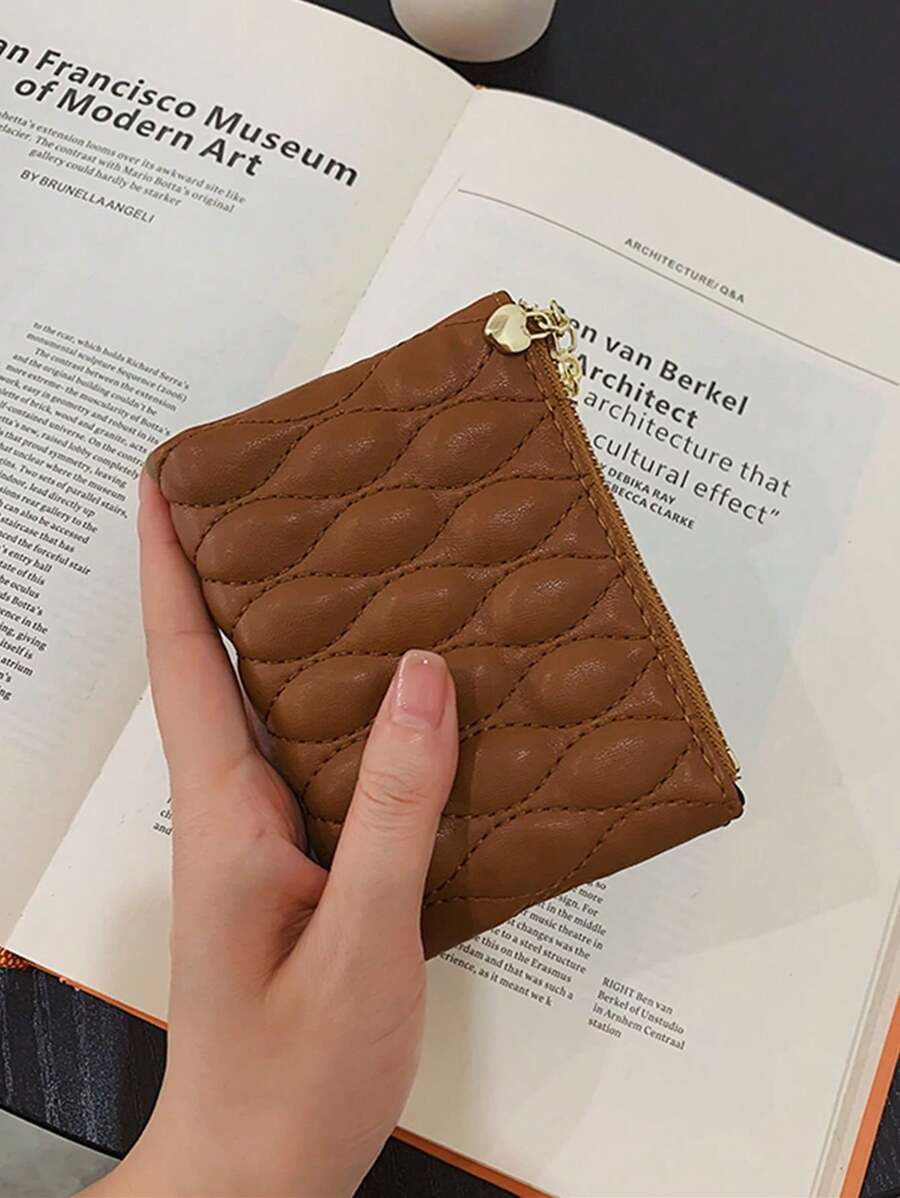 1pc Unisex Embroidered Double Zipper Wallet With Coin Pockets Wallet Purse Wallet Mini Wallet Small Wallet - Brown - View 1