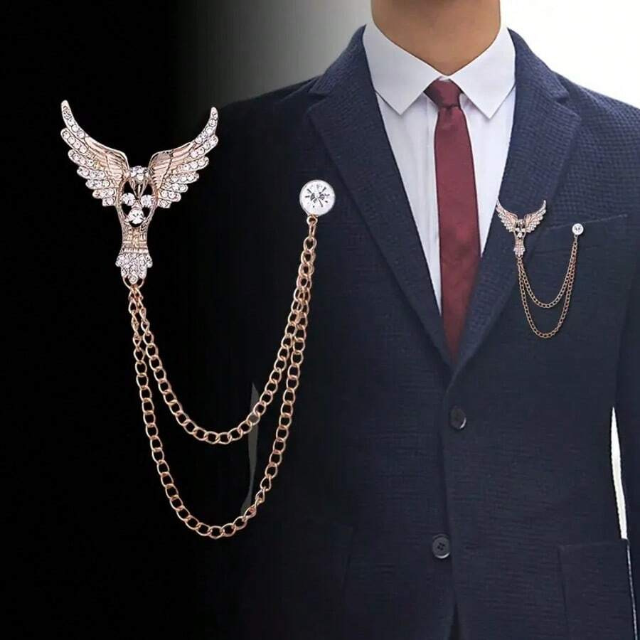 1pc Men's Eagle Wing Tassel Brooch Pin, Business Suit Chest Pin Decoration, Suitable For Hosts, Formal Parties And Banquets - Brooch - View 1