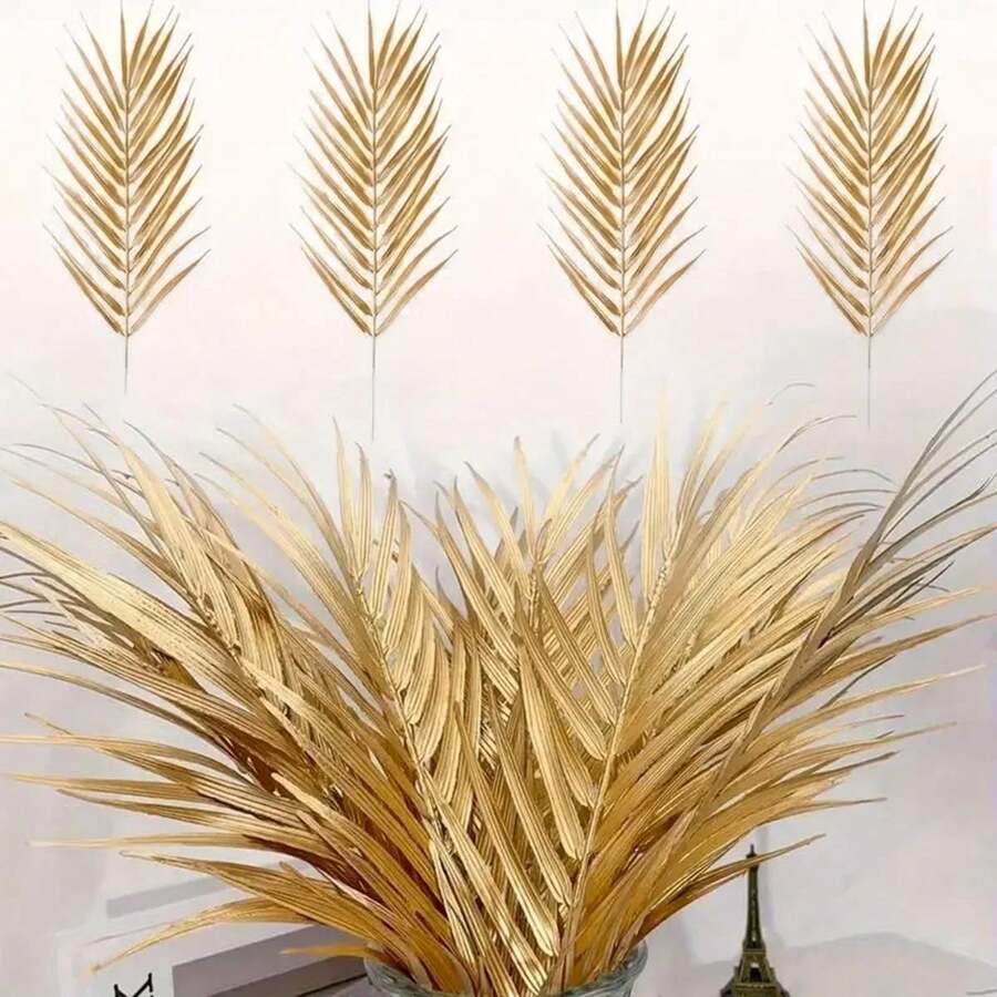 5/10/20/60PCS Golden Artificial Palm Leaves Simulated Golden Plant Leaves Artificial Golden Sunflower Leaves Balloon Wreath Decoration Wedding Birthday Tropical Jungle Party Home Decoration ﻿, Valentine Day, Gift Gifts Graduation