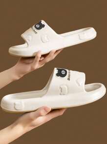 New Arrival Spring/Summer Cartoon Bear EVA Soft Sole Cute Minimalist Couple Slippers, Comfortable Casual Wear, Anti-Odor Anti-Slip Beach/Bathroom Sandals - White - View 2