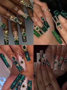 12 件/包 3D 闪亮指甲宝石合金指甲饰物绿蓝红指甲水钻钻石丙烯酸指甲用品 Y2K 指甲哥特指甲设计女士法式指甲 DIY 工艺配件