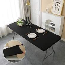 1pc Rectangle Half-Covered Tablecloth, Polyester Washable Wrinkle-Resistant Fitted Table Cover, Suitable For Indoor/Outdoor, Holiday Party, Dining, Banquet - Multicolor - View 4