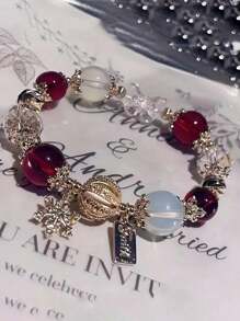 1pc Strawberry Crystal Glass Bracelet, Pendant Charm Bracelet, Gift For Girlfriend Or Best Friend - Red - View 3