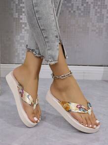 Zomerse slippers met strasssteentjes voor dames, dikke platform wedge strandsandalen, antislip, Koreaanse mode
